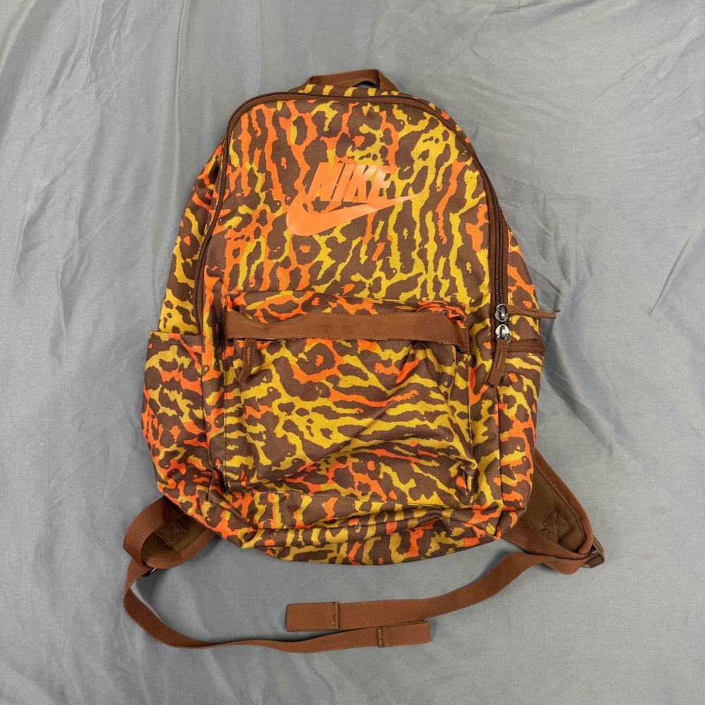 Nike Heritage Backpack Orange Yellow Leopard Animal Print BA5883-833 Womens